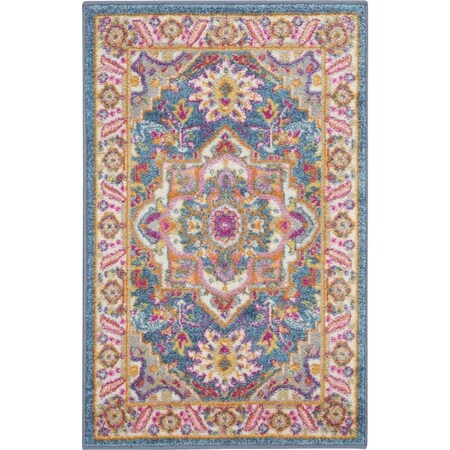 Palacedesigns 2 x 3 ft. Medallion Scatter Rectangle Area Rug - Teal & Pink PA3651276